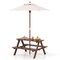 Outdoor Wooden Kids Table and Bench Set with Removable Shade Umbrella Ideal for Garden and Playroom